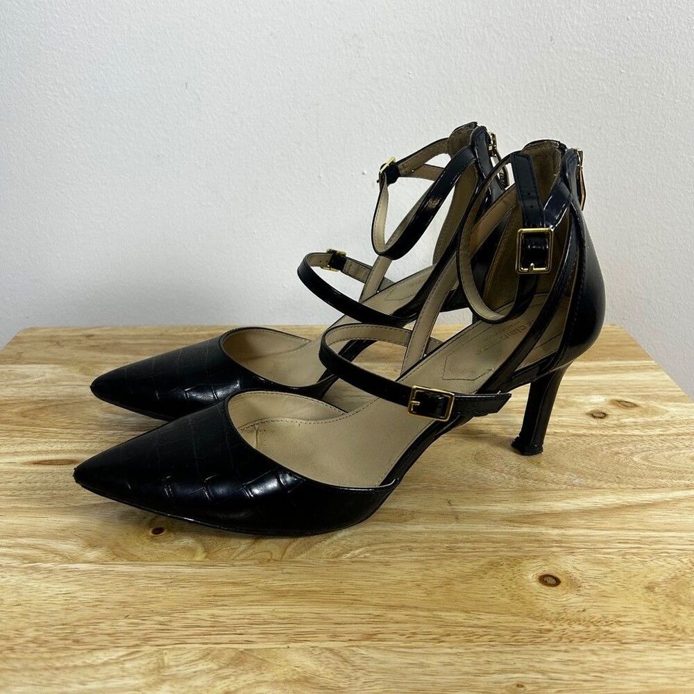 Liz Claiborne Harvey Black Croc Embossed Pointed Toe Heels Womens Size 10